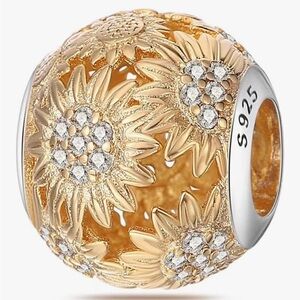Sunflower ball style charm for Pandora bracelets stamped 825 sterling